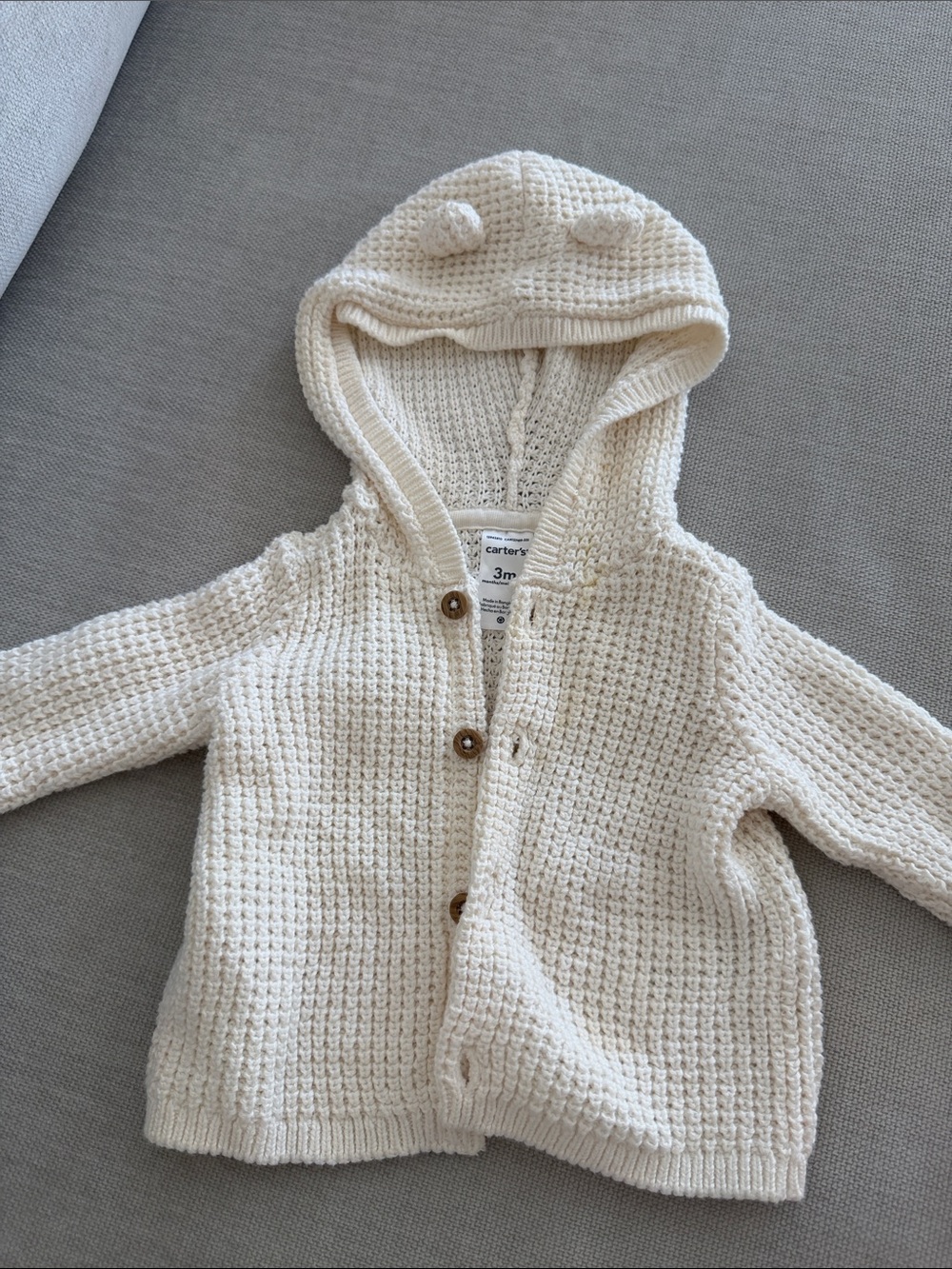 Carter's Cream Knit Hooded Baby Sweater with Bear Ear Details